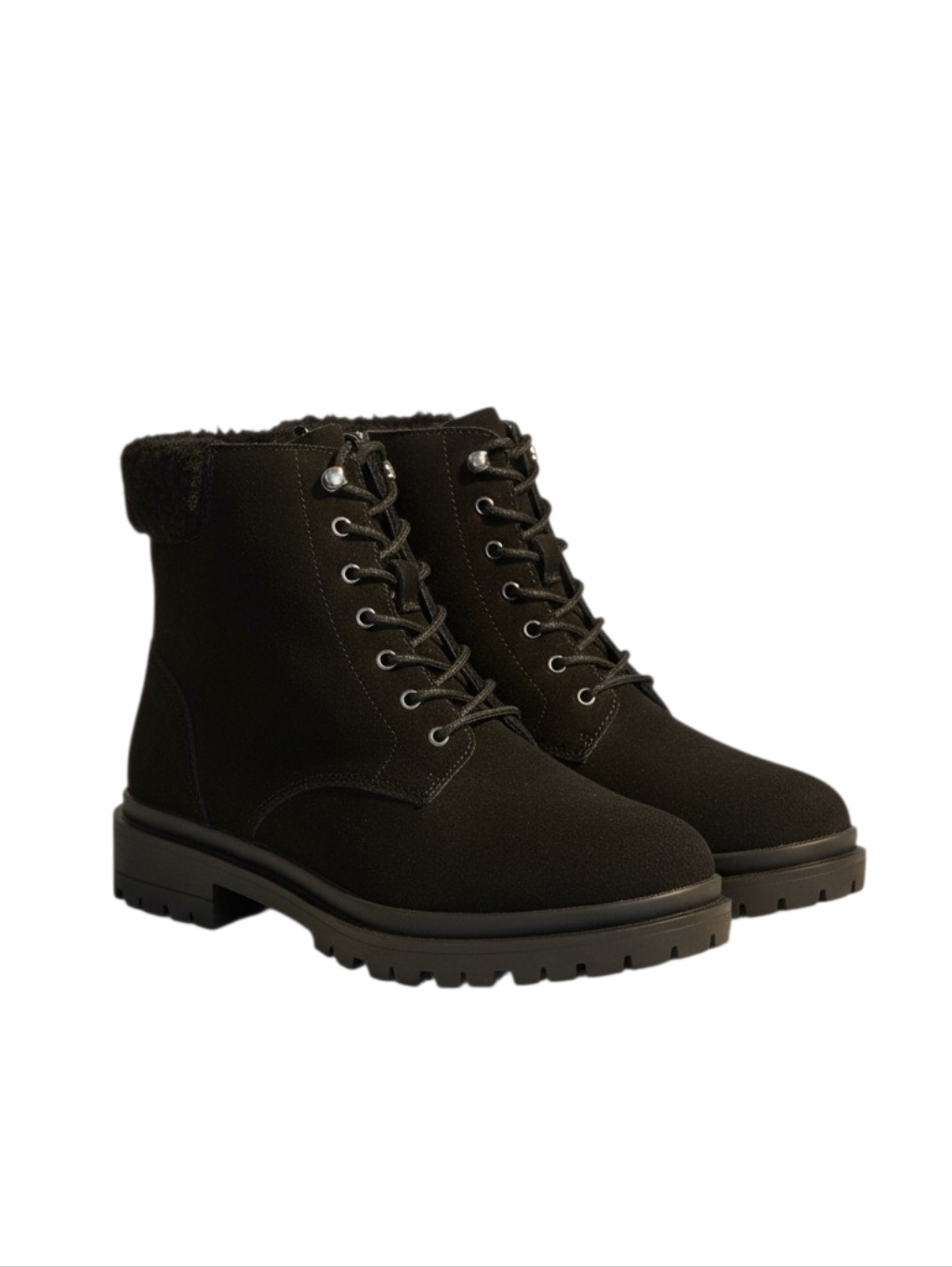 Ralph Lauren Carlee Lace-Up Suede Shearling Lined Black Winter Boots 6.5 New